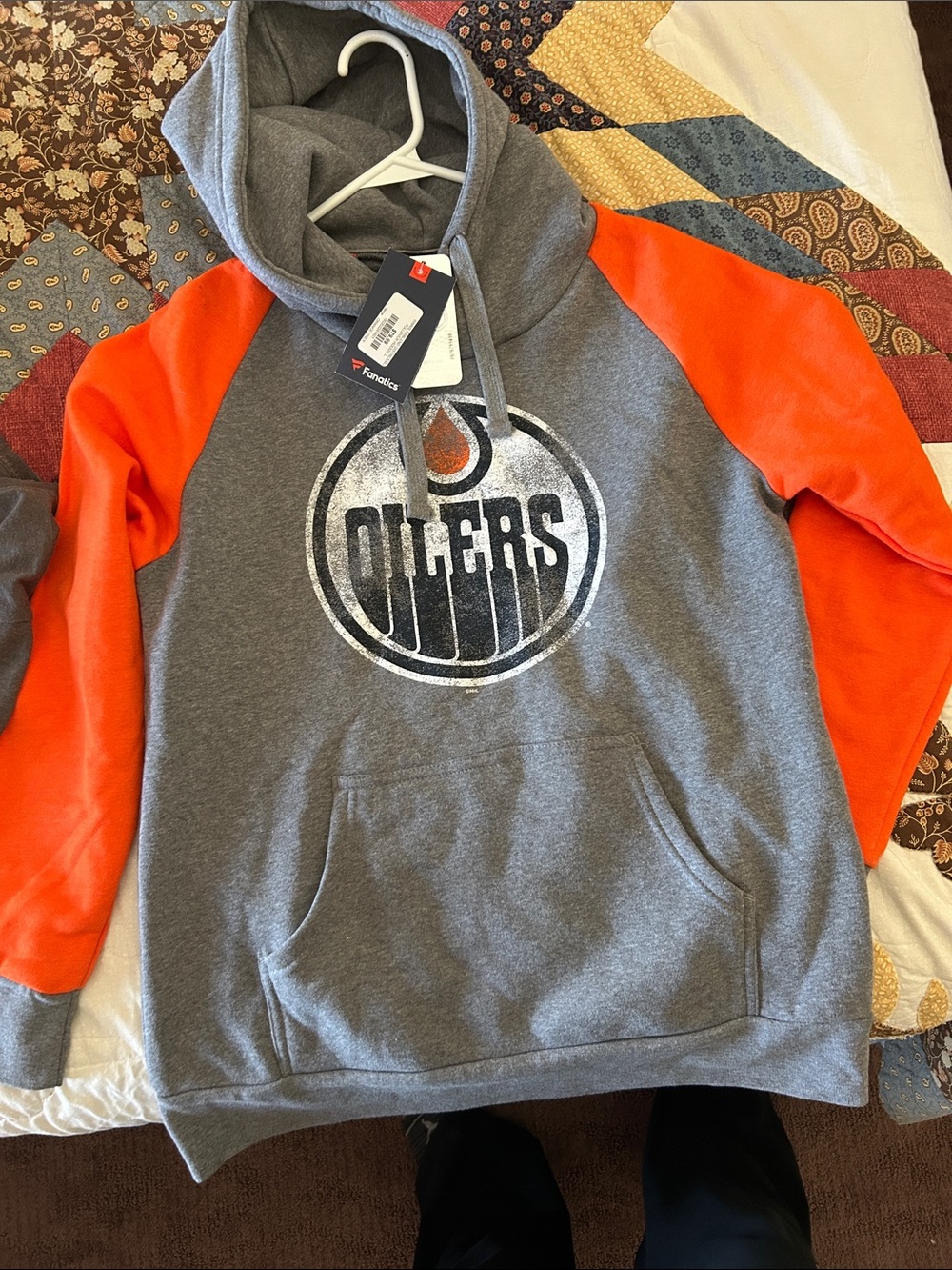 Fanatics Edmonton Oilers Gray and Orange Hoodie Sweatshirt